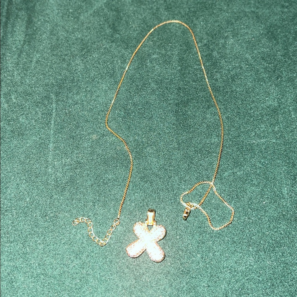 Gold Necklace with Sparkling Pendant “X”